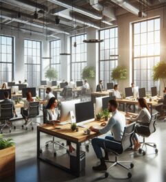 Office Image with computers on Tables