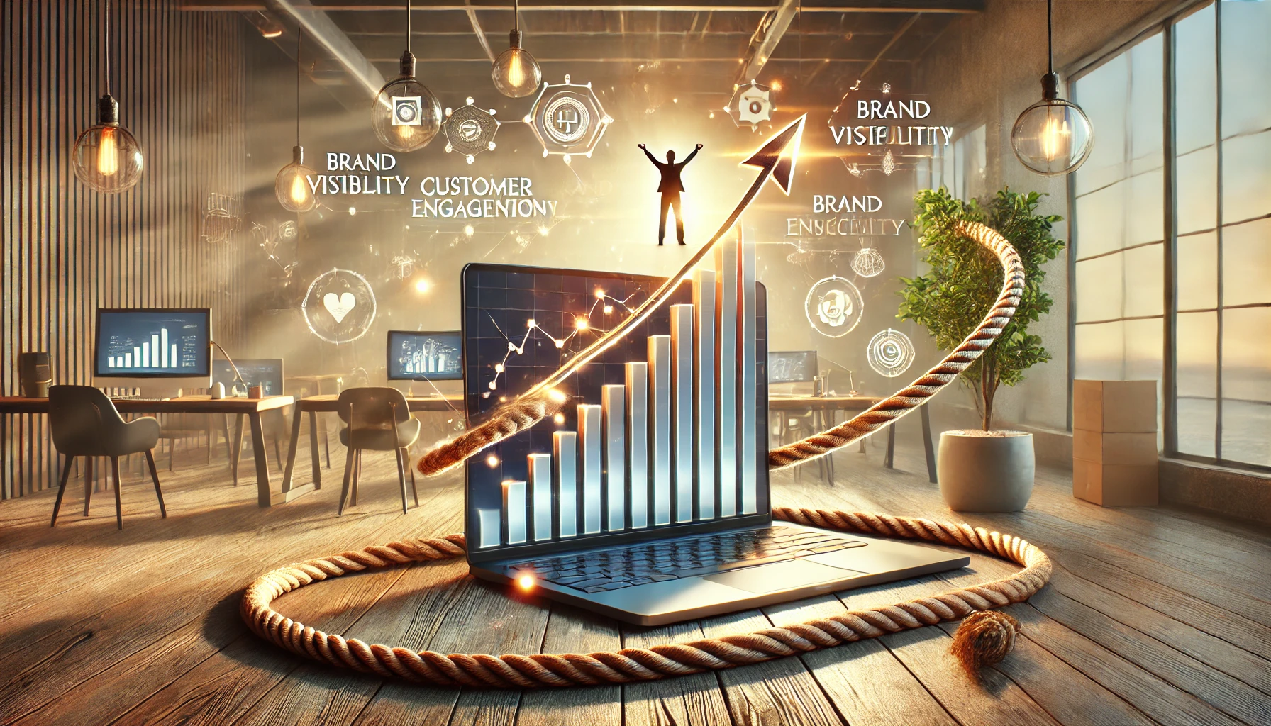 DALL·E 2025-03-26 20.49.13 - A highly realistic and visually striking business growth concept in a cover format. A well-lit modern workspace with a laptop at the center, displayin